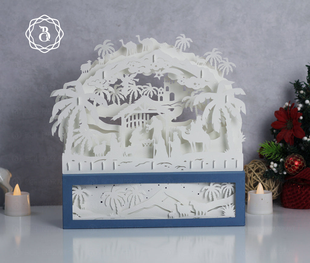 Nativity of Jesus Paper Cut Art SVG | Christmas Nativity Shadow Box Template Digital Download