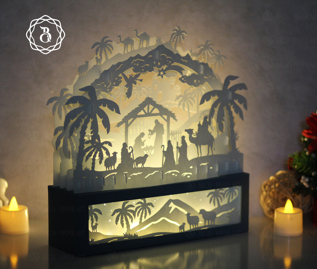 Nativity of Jesus Paper Cut Art SVG | Christmas Nativity Shadow Box Template Digital Download