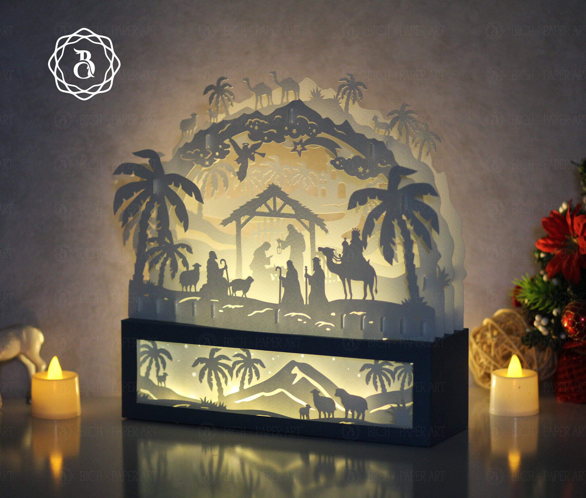 Nativity of Jesus Paper Cut Art SVG | Christmas Nativity Shadow Box Template Digital Download