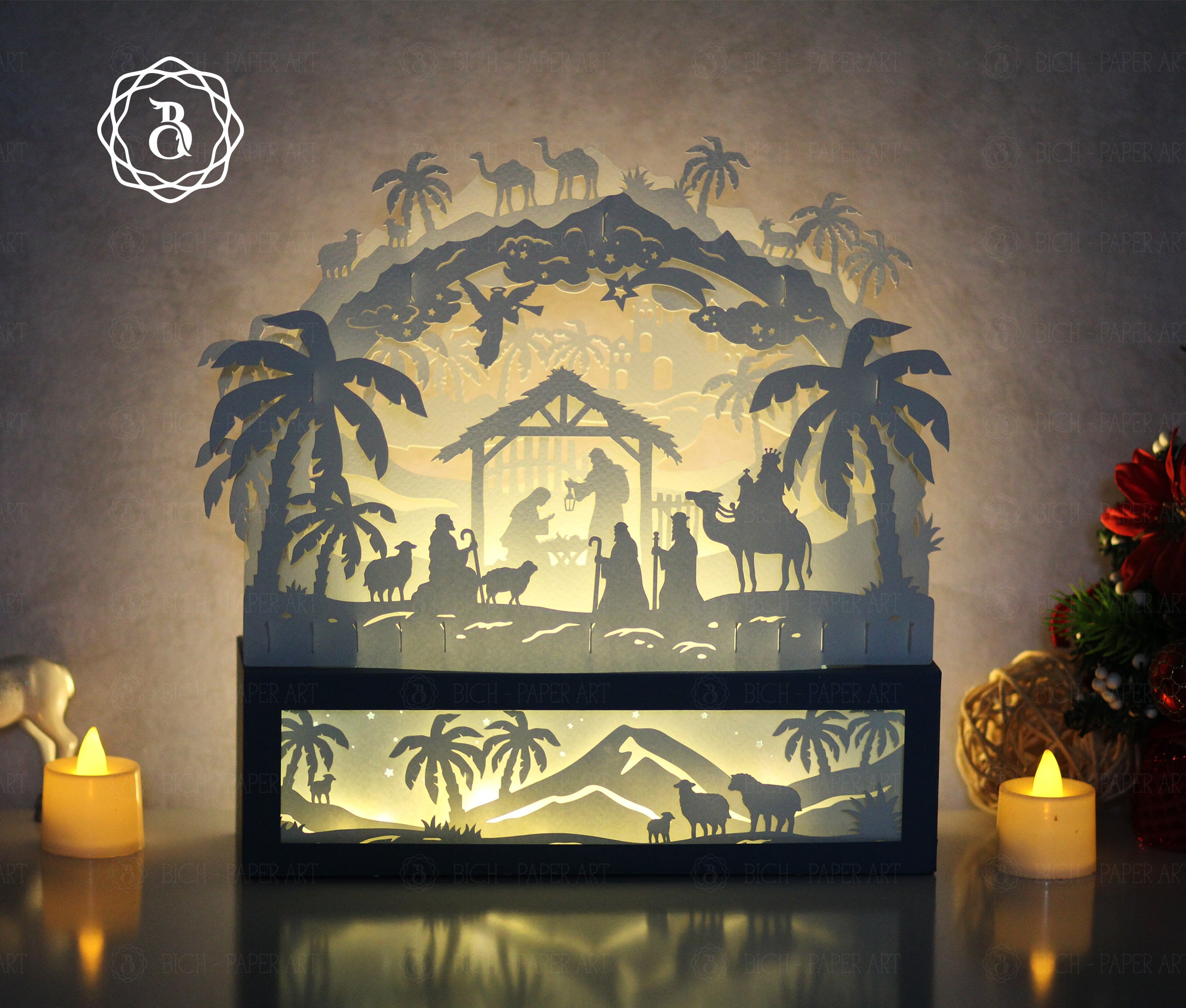 Nativity of Jesus Paper Cut Art SVG | Christmas Nativity Shadow Box Template Digital Download