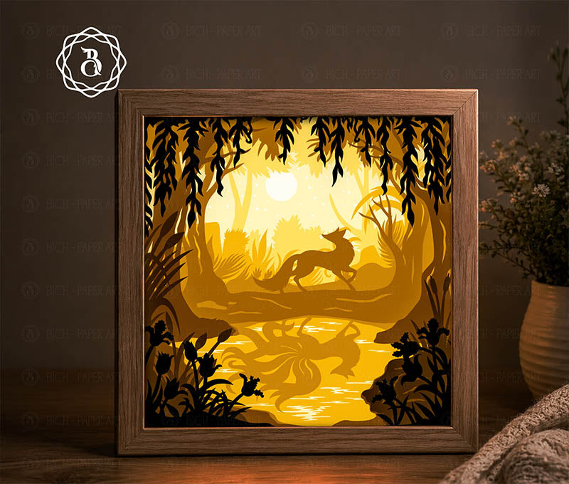 Nine-Tailed Fox Paper Cut Lightbox Digital Files