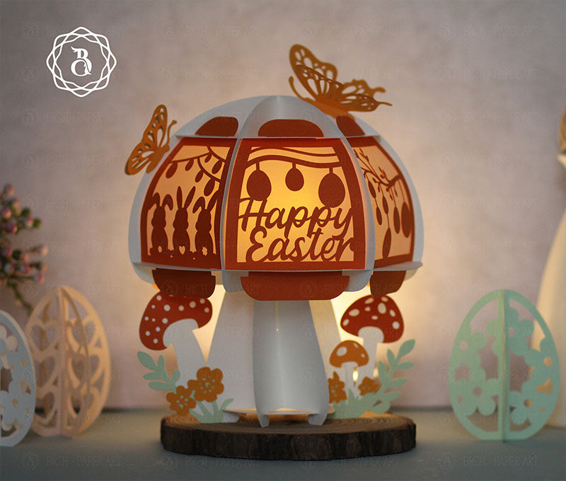 Orange Mushroom Easter Lanterns Paper Cut Digital Files