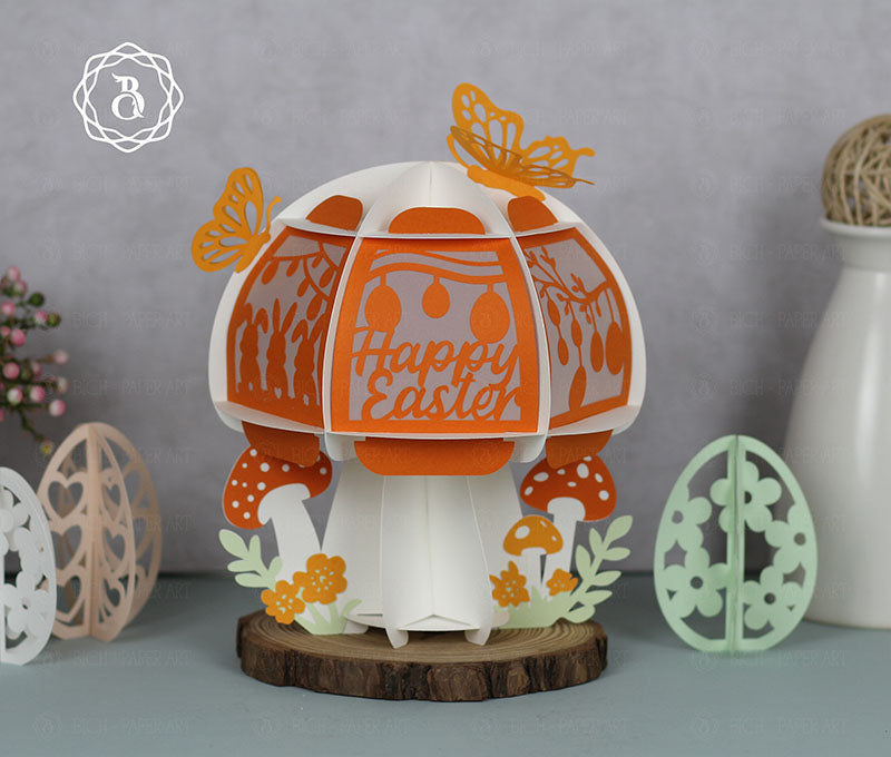 Orange Mushroom Easter Lanterns Paper Cut Digital Files