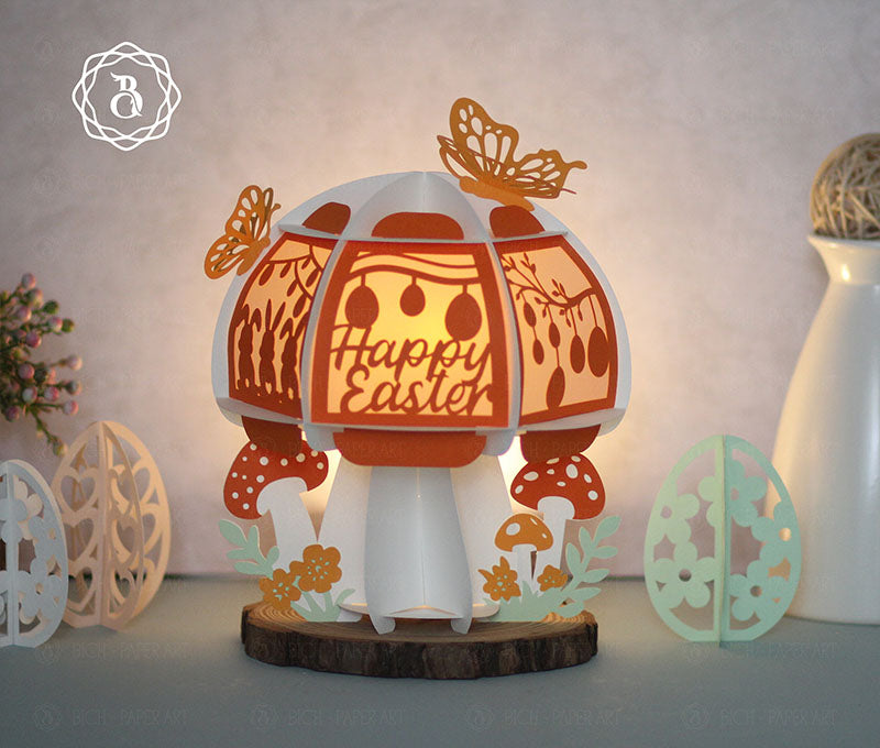 Orange Mushroom Easter Lanterns Paper Cut Digital Files