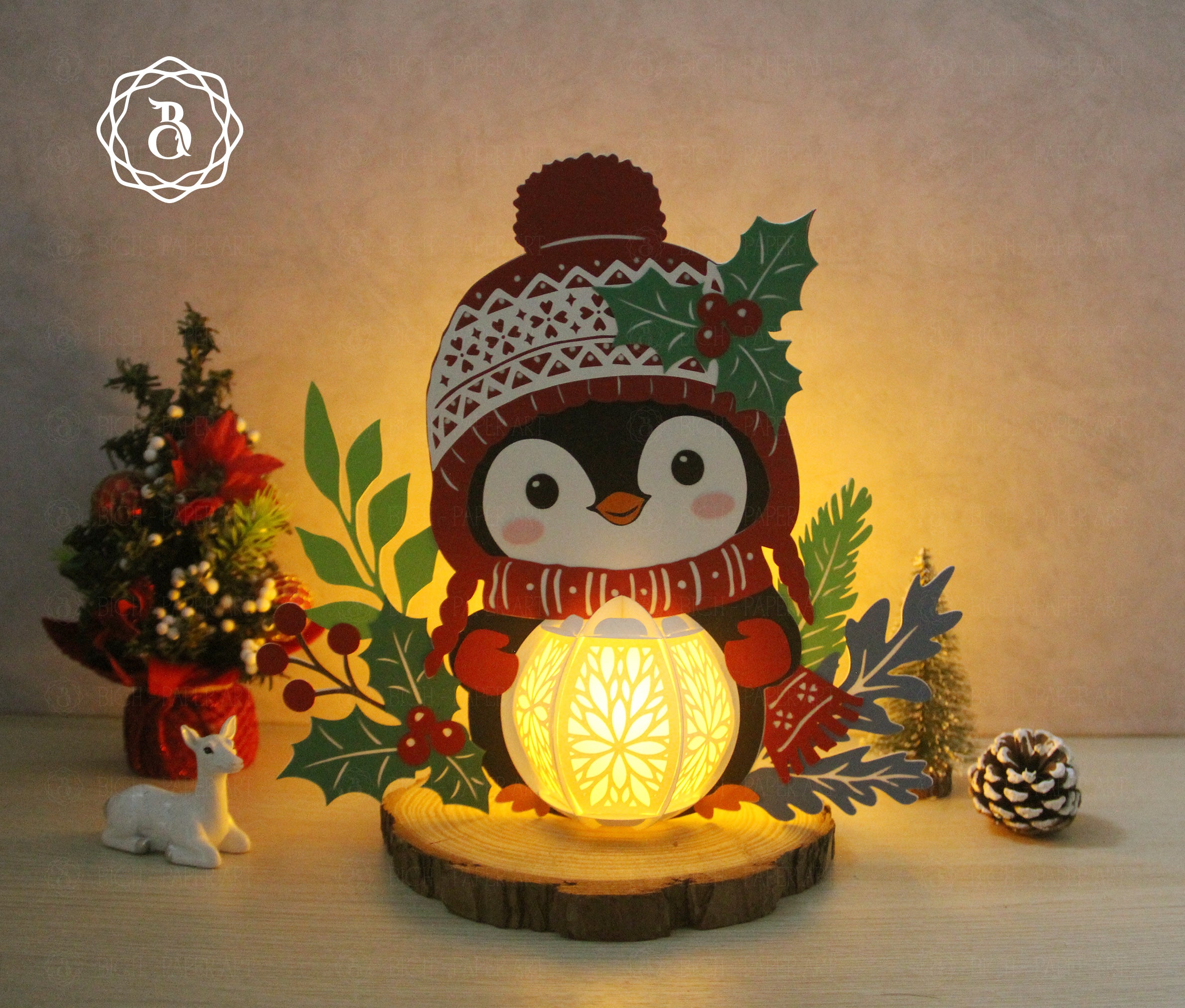 Pack of 3 Animal Christmas Paper Lantern SVG Template Digital Files