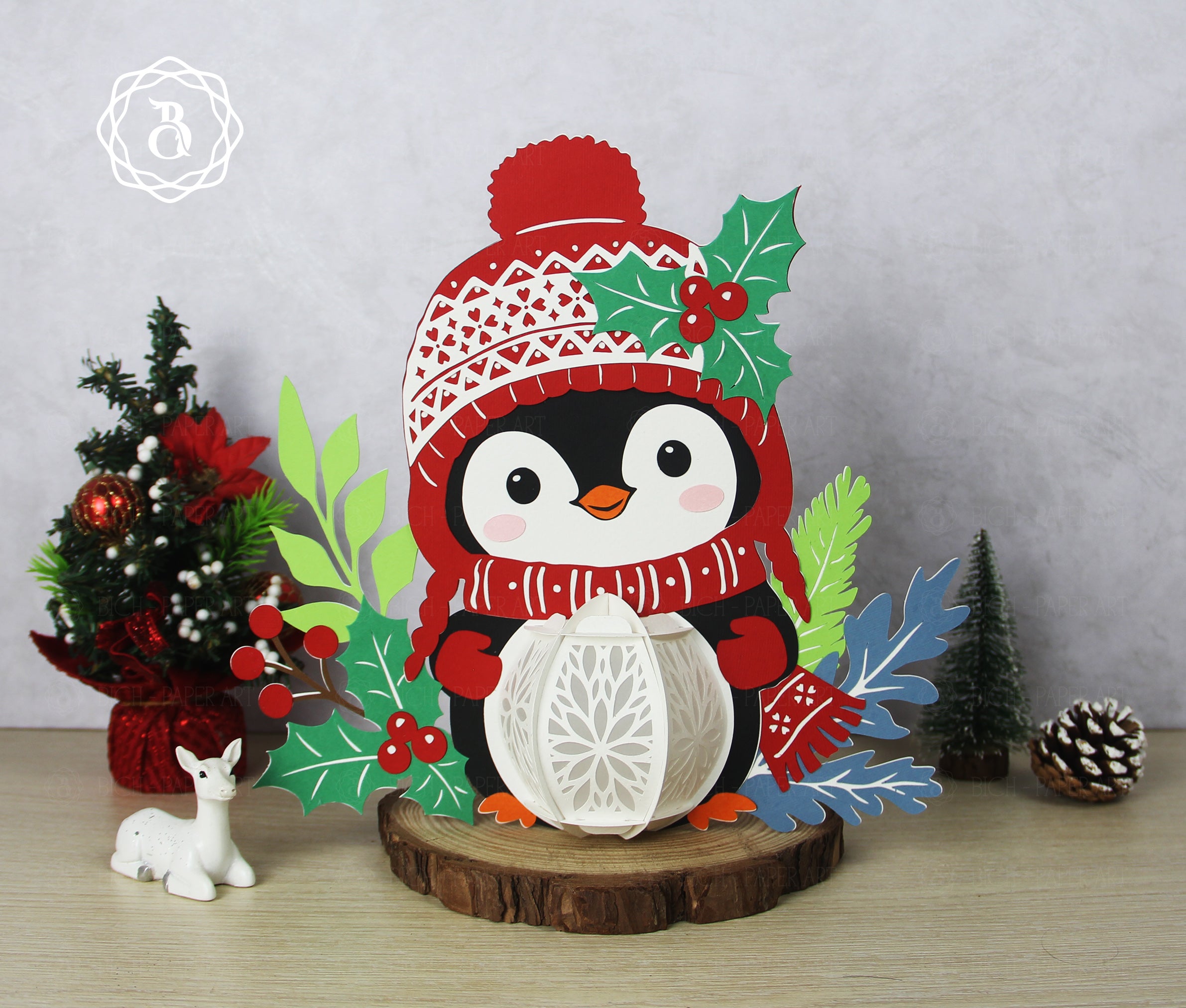 Pack of 3 Animal Christmas Paper Lantern SVG Template Digital Files