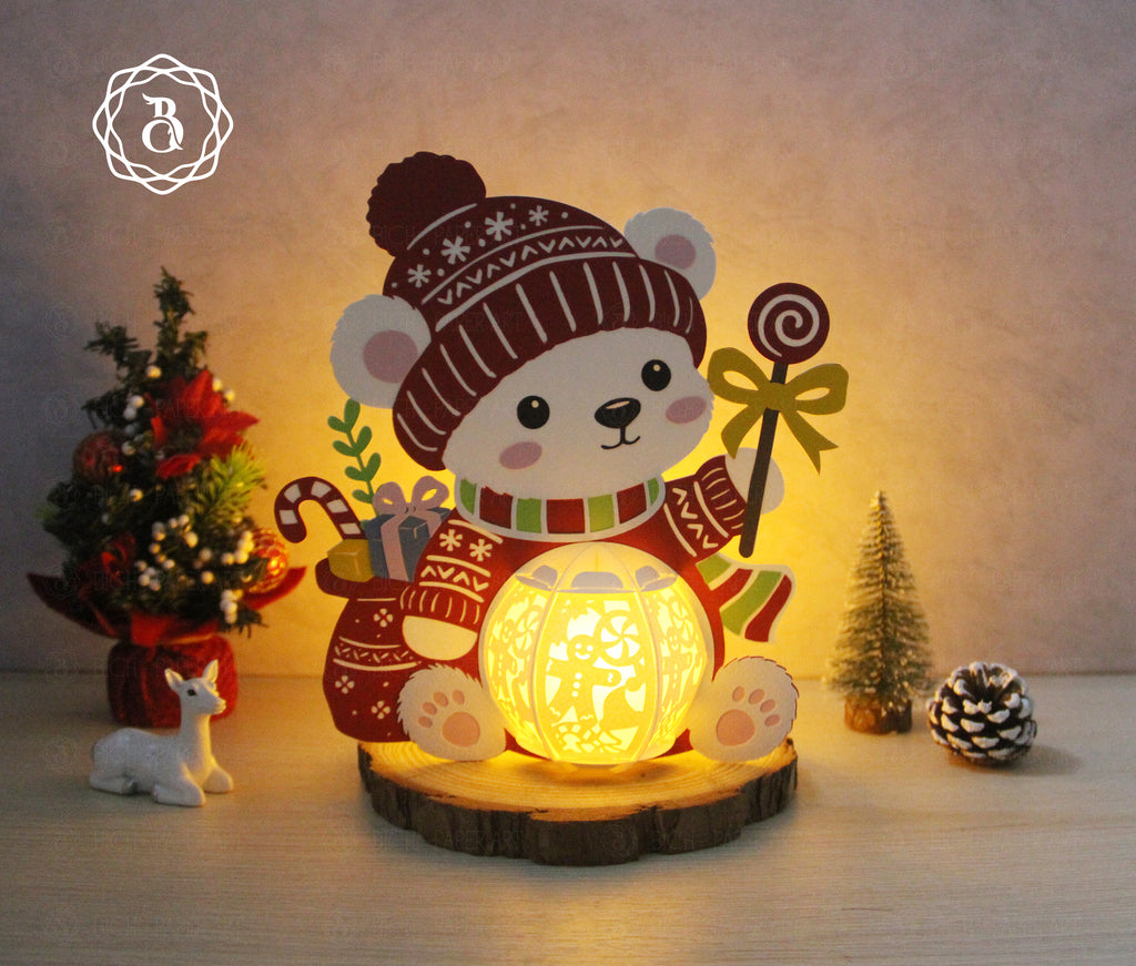 Pack of 3 Animal Christmas Paper Lantern SVG Template Digital Files