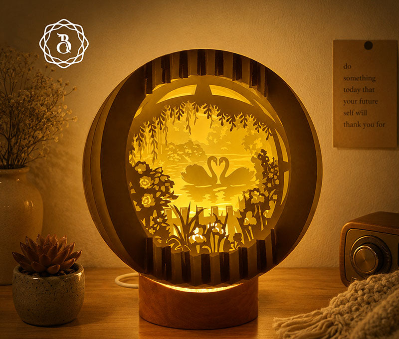 Romantic Swan Couple Sphere Pop-Up 3D SVG Digital Files