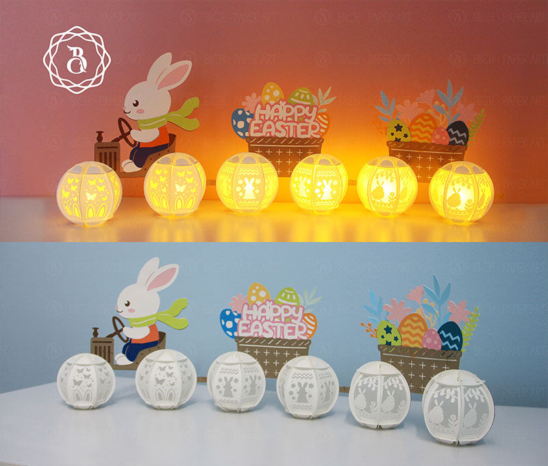 Easter Bunny Driving A Tractor Paper Lantern Digital Files