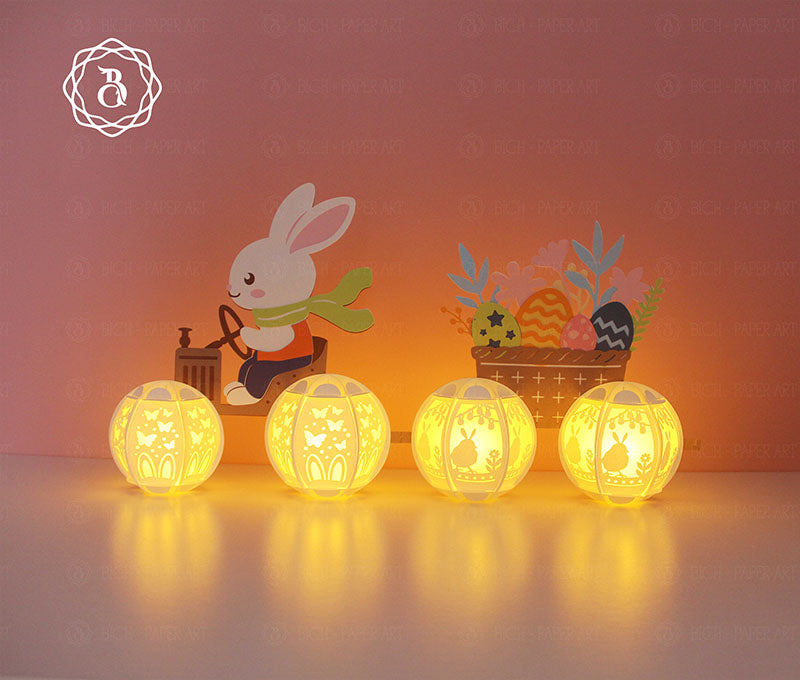 Easter Bunny Driving A Tractor Paper Lantern Digital Files