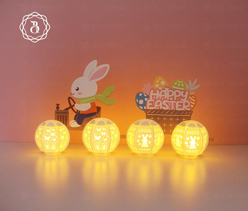 Easter Bunny Driving A Tractor Paper Lantern Digital Files