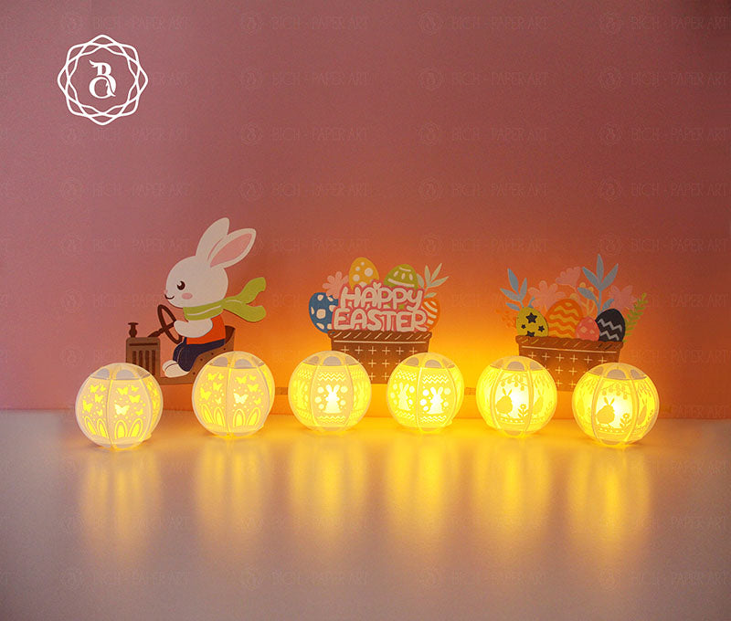 Easter Bunny Driving A Tractor Paper Lantern Digital Files