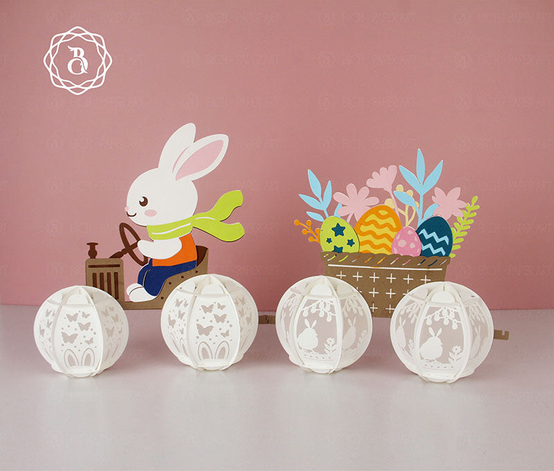 Easter Bunny Driving A Tractor Paper Lantern Digital Files