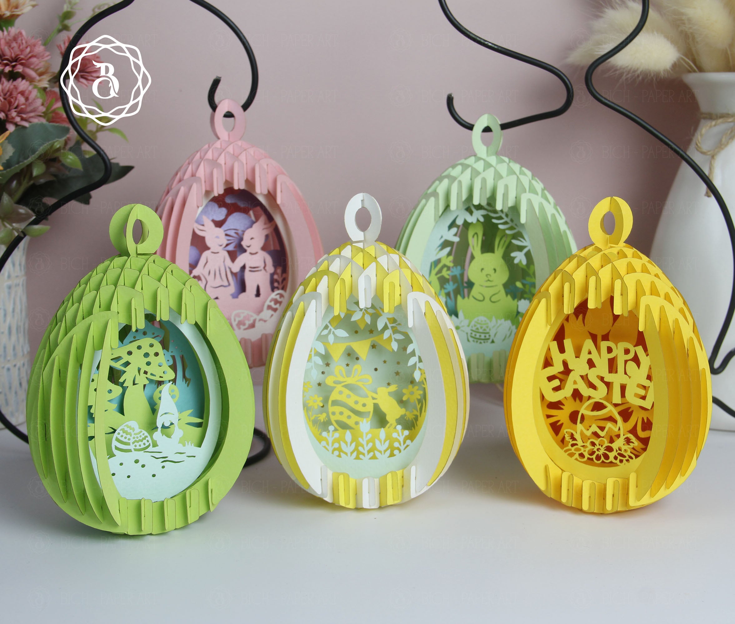 Pack 5 Mini Hanging Easter Eggs Pop-up 3D Digital Files