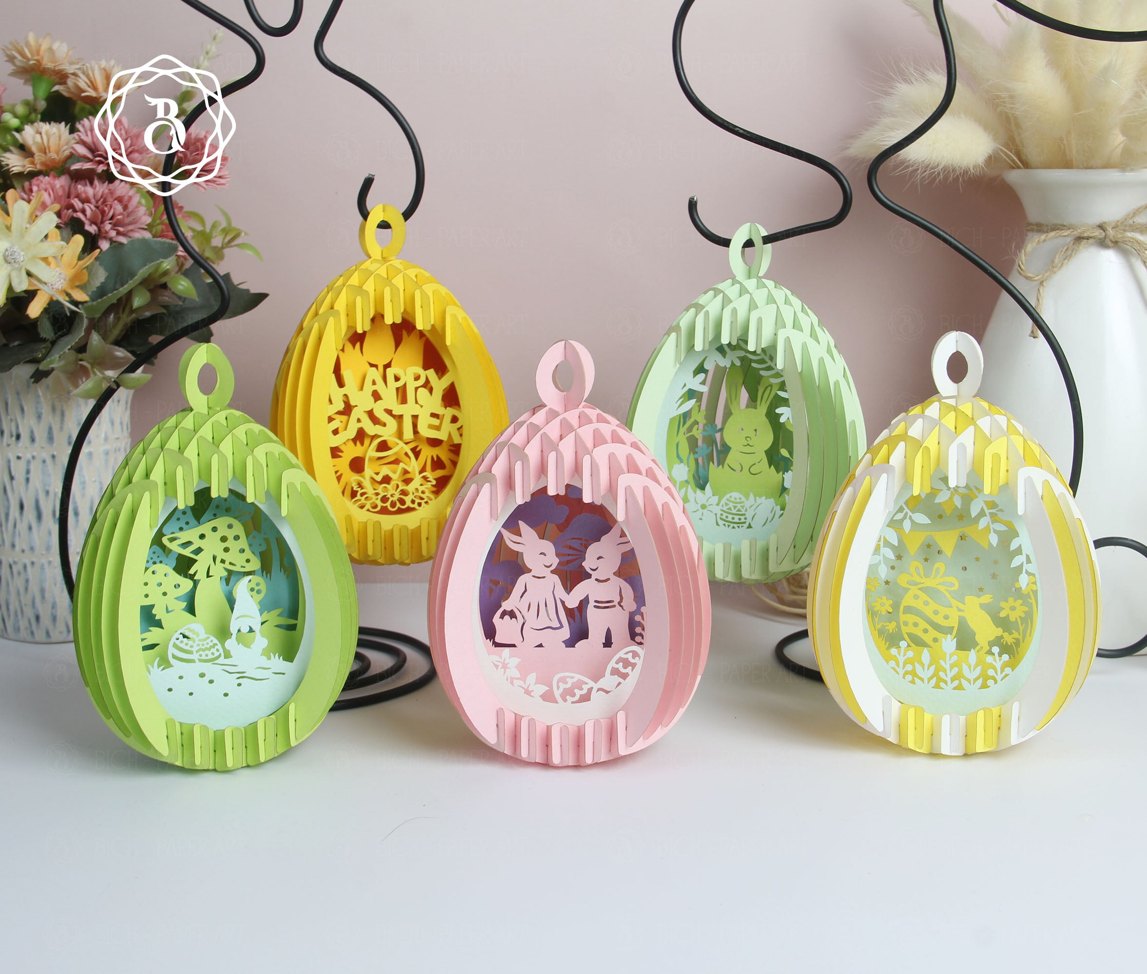 Pack 5 Mini Hanging Easter Eggs Pop-up 3D Digital Files