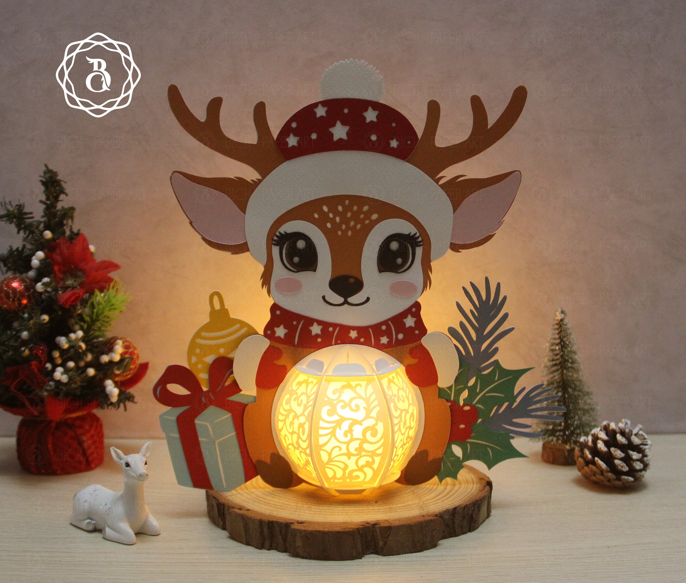 Pack of 3 Animal Christmas Paper Lantern SVG Template Digital Files